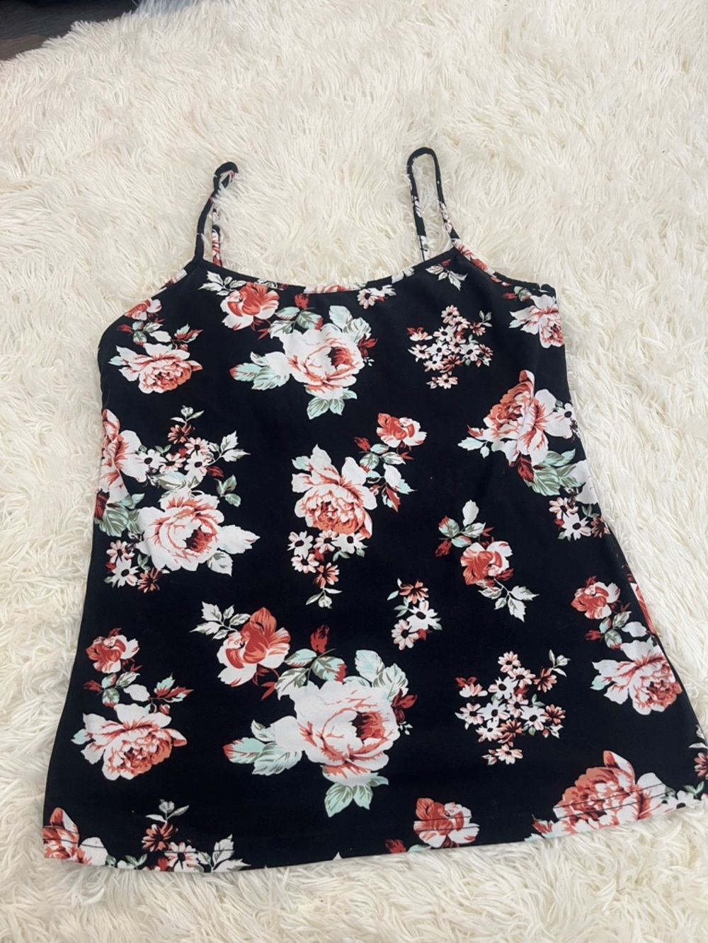 Ardene Black Floral Spaghetti Strap Cami with Pink & Green Roses